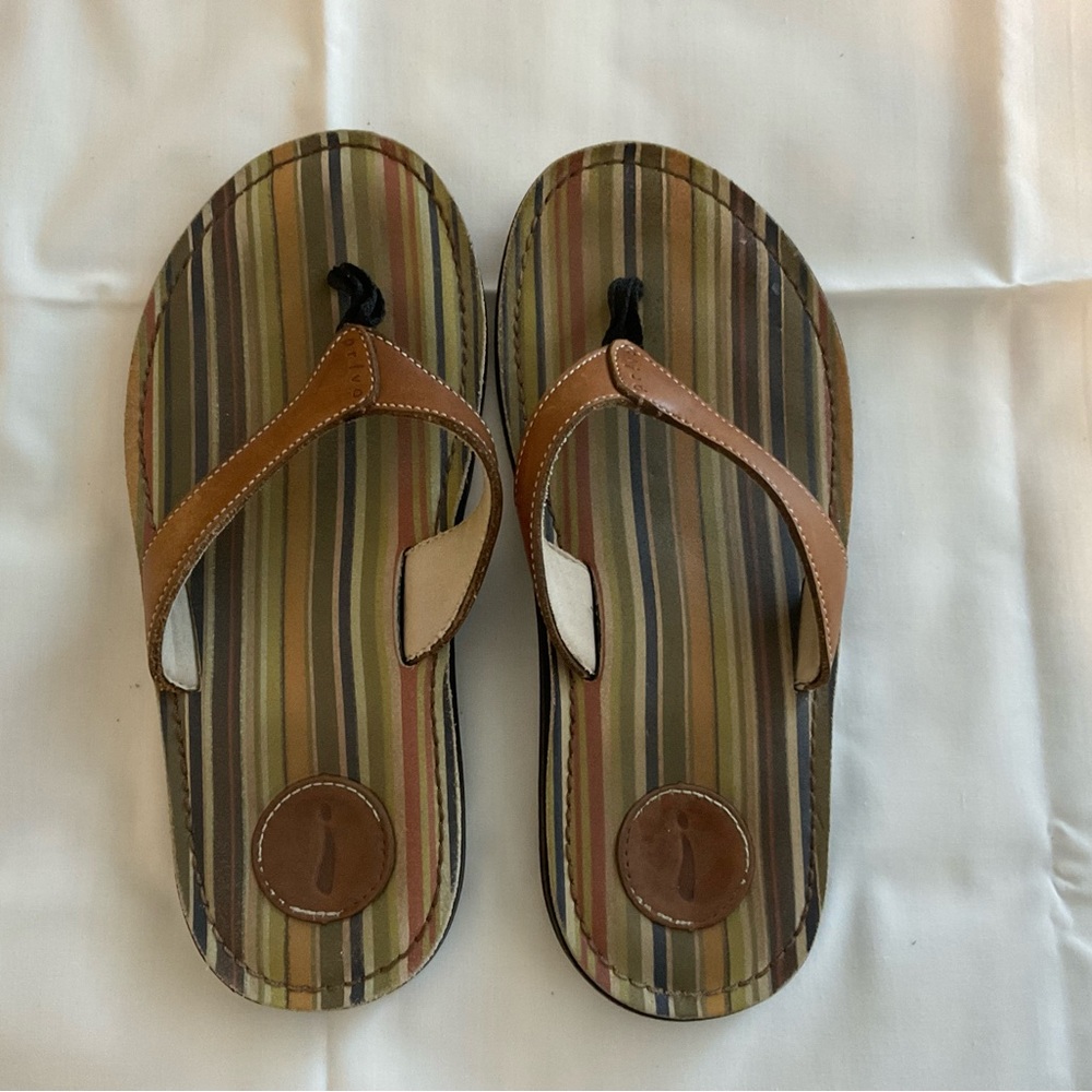 Clark’s Privo Striped Flip Flops, Size 7, Leather Upper